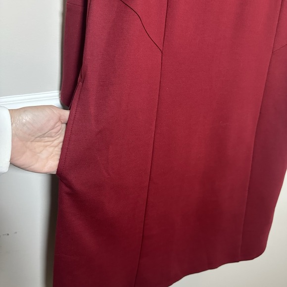 J Jill‎ Ponte Shift Heavy Dress M NWT Bell Sleeves Stretch Cranberry Red Pockets - Picture 3 of 11